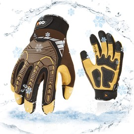 Vgo 0°C/32°F Waterproof Heavy-Duty Winter Mechanic Work Gloves, Impact Reduction(1 Pair,XL,Brown,SL8849FLWP)
