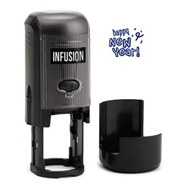 Infusion Round Teacher Stamp, Holiday, 3/4'' Self-Inking Rubber Stamp - Happy New Year - Blue Ink