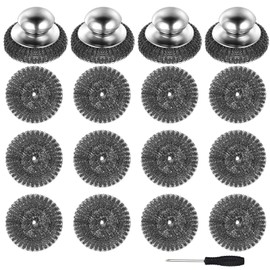 4 Pcs Steel Wool Scrubber with Handle Heavy Duty Metal Pot Scrubber Brush 16 Pcs Stainless Wool for Cleaning Dishes Pans Steel Scouring Pad for Kitchen Cast Iron Sink Griddles Grills