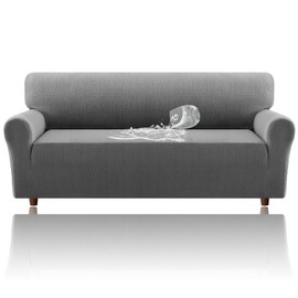 H.VERSAILTEX Jacquard Sofa Slipcover with Waterproof Seat Furniture Protector 1 Piece Stretch Sofa Covers with Elastic Bottom for Kids, Pets, Dog(Sofa XL, Grey)