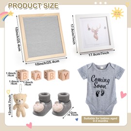 Canlierr 9 Pcs Pregnancy Announcement Set Pregnancy Reveal Ideas Felt Letter Board Baby Bodysuit Booties Photo Frame Bear Plush Wood Blocks for Coming Soon Baby Announcement(Gray)