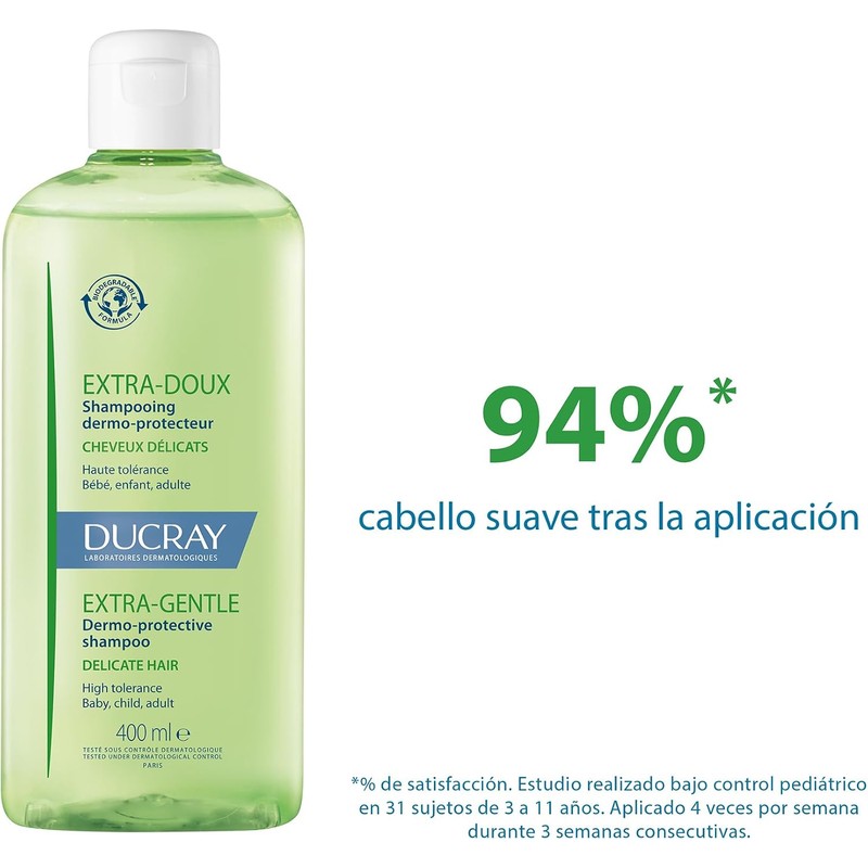 DUCRAY, Extra Suave, Shampoo de Uso Diario, Fórmula Biodegradable, Para