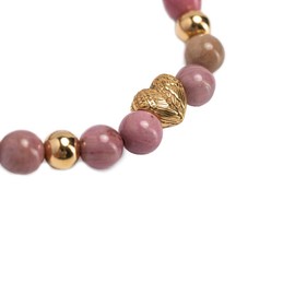 LuckyLy Pulseras Mujer Corazón con Piedras Naturales, Brazalete con Acero Inoxidable con Baño de Oro 18k y Rodonita Rosa – Regalos Mujer Cumpleaños y Regalos para Novia Navidad, Modelo Remy