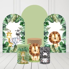 Ellteecz Kids Boys Safari Theme Birthday Party Pedestal Covers Backdrop Wild Jungle Lions Cylinder Stand Fabric Cover for Festa Parties Decorations Props D16''H36''