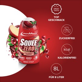 IronMaxx IronMaxx SqueeZero - Apple Cranberry 65ml Sirup, Erfrischendes Geschmackserlebnis für 8 Liter, Zuckerfrei und Kalorienfrei in 100ml verzehrfertigem Getränk