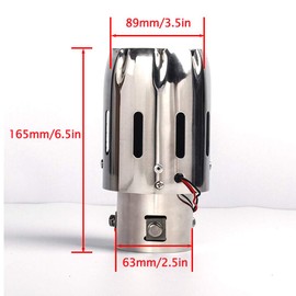 2.5'' Inlet Exhaust Tips Stainless Steel Muffler Car Exhaust Tail Pipe Modification Luminous Tube With Red Flame LED light 89mm(3.5in) Outlet