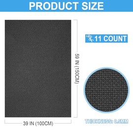 Cross Stitch Fabric 11 Count Aida Cloth 59 x 39 Inch Large Size Classic Reserve Cross Stitch Supplies Embroidery Fabric Cloth Cross Stitching for Home DIY Craft Embroidery Decoration Handmade, Black