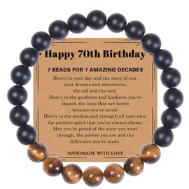 Stocking Stuffers Holiday Outfits for Women 2024 30th Birthday Black Agate Stone Bracelet for Men 40th/50th/60th/70th Birthday Gifts for Him Elastic Rope Bracelet for Son Father Brother Grandpa (70th)