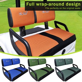 WEIMELL Golf Cart Seat Covers Fit Yamaha G22 G19 G16 G14 G11 G9 G8 G2 Front Seat Covers Thicken Breathable Mesh with Vinyl Leather for Ordinary Cushions No Nails Gun Easy to Install Black & Orange
