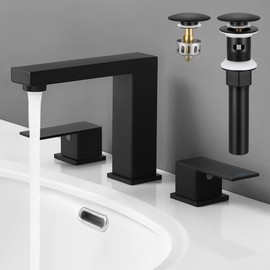 KES Black Bathroom Faucet with Bathroom Sink Drain with Overflow, 8 Inch Widespread Bathroom Faucet 3 Hole Vanity Faucet SUS 304 Stainless Steel Matte Black, L4350LF-BK-C1