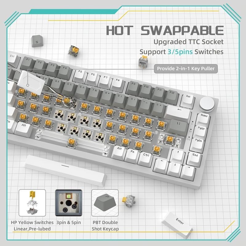 Ajazz AK820 Wired gaming keyboard , 75% Layout, Hot Swap