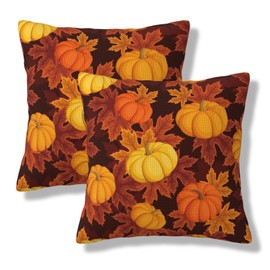 Orange Yellow Pumpkins Throw Pillow Covers Autumn Maple Leaves Thanksgiving Pillow Covers 18x18 Inch Set of 2 Fall Harvest Square Pillowcase Decorative Cushion Cases for Couch Sofa
