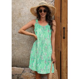 Sherosa Beach Dresses for Women Boho Sleeveless Bathing Suit Cover up Mini Dress Swing Sundress Flowy Tank Dress (Floral1,XL)