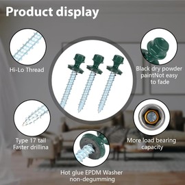 Metal Roofing Screws 10 x 1-1/2 inch, Green Hex Head Sheet Metal Roof Screw with EPDM Washer for Corrugated Roofing (250Pcs)