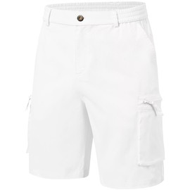 QPNGRP Men's 9" Inseam Stretch Waist Zipper Cargo Shorts with 6 Pockets White 36