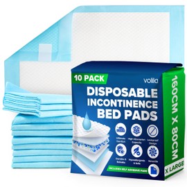 10 x Incontinence Bed Pads - Triple Layer 160cm x 80cm, Soft, Absorbent, Odor Control Incontinence Bed Sheets - Suitable for Elderly, Infants, and Post-Surgery Care (1 Pack of 10)