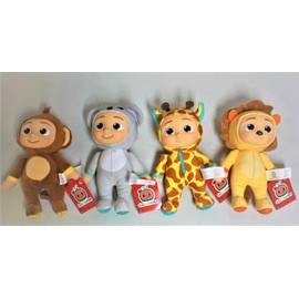 Jazwares 4 Doll Set New Cocomelon JJ Little Plush Animal Toy Lion Giraffe Koala Monkey