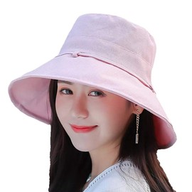 Women's Hat, UV Protection, Blocks 100% UV Rays, Cute, Sunshade, Foldable, Wide Brim, Bicycle, Fly, Summer, Spring, Side Ribbon, Pink