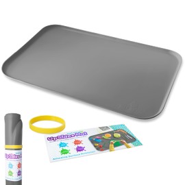 Just Messin' Silicone Art Mat for Crafts, Resin, Paint, Slime & Jewelry-making, Multipurpose Table Protector with Raised Sides to Contain Mess, Non-slip Heat Resistant, 16”x26” Mat with .6" Edge, Gray