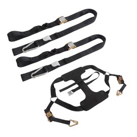 MOTO4U Sport Motorcycle Tie down Bundle,1 PK Motorcycle Rear Wheel Tie Down Straps with Ratchets & 2 PK 1.5" x 7' Cam Buckle Straps with soft Loops & Safety Hooks & Snap Hook Black