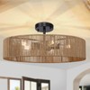Cunfash 6-Light Black Boho Rattan Semi-Flush Mount Ceiling Light, Farmhouse