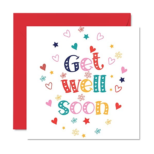 Get Well Soon Cards for Men - Get Well Soon Hearts - Get Well Cards for Women, Speedy Recovery Card, 145mm x 145mm Joke Humour Get Well Greeting Cards for Best Friend Brother Sister Work Colleague
