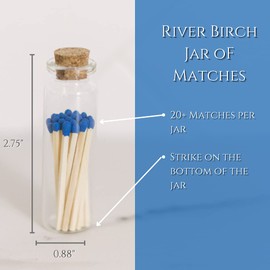 River Birch Decorative Matches in a Bottle with Striker - Cute & Colored Matches - 6 Bottles, Royal Blue Tip, 120 Matches