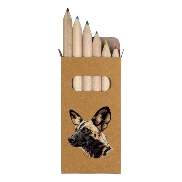 6 x 'African Wild Dog Side View' Short 85mm Pencils/Coloured