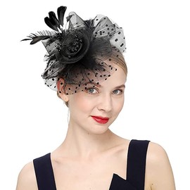 Umturmok Women's Flower Feather Fascinators Hats for Women Wedding Tea Party Cocktail Derby Church Fascinators with Headband and Clip Black