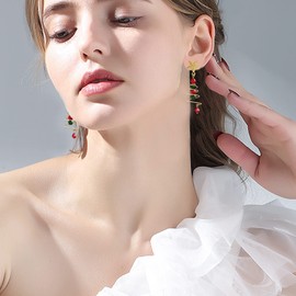 Christmas Drop Dangle Earrings Christmas Earring Jewelry Gifts Small Cute Christmas Tree Earring Jewelry for Women (Gold)