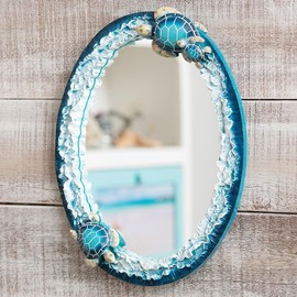 BLACK FOREST DECOR Blue Sea Turtles Wall Mirror – Coastal Polyresin Mirror with Ocean Accents, 14.25" W x 2" D x 18.5" H