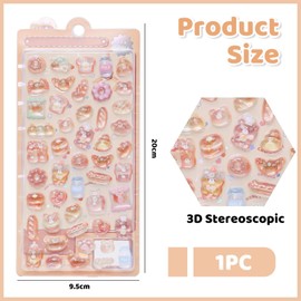 LunarCharm 3D Sticker Set with Cute Cartoon Bread & Bear, Mini Puffy Reusable Stickers for Scrapbooks Stickers for Children, Suitable as a Reward and Decoration