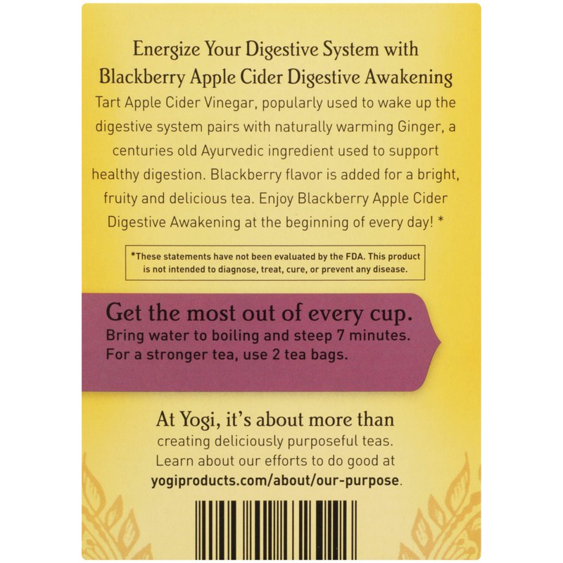 Yogi Tea Organic Blackberry Apple Awakening Digestive Cider, 16 CT