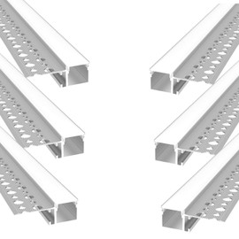 LIGHTOTECH Plaster-in LED Channel 6 Pack 6.6FT/2 Meter Trim Edge Drywall LED Strip Aluminum Channel,Trimless Recessed Drywall Aluminum LED Profile with Milky Diffuser and End Caps