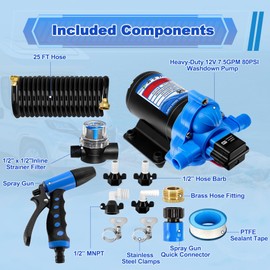 3.0 GPM 70 PSI Washdown Deck Wash Pump Kit, 12V Washdown Pump Kit with Strainer and Pressure Switch for RV,Boat,Sprayer,Travel Trailers,and Yacht TRWP1-030-070-33