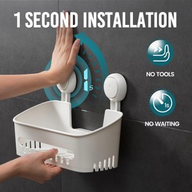 TAILI Shower Caddy Suction Cup 2 Pack, Shower Organizer Removable Bathroom Shelf, Storage Suction Powerful Max Hold 22lbs Bathroom Caddy Waterproof Holder, White