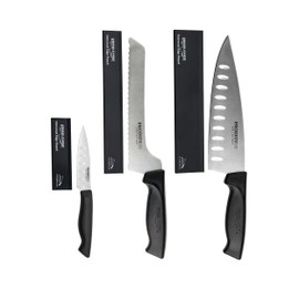 Ergo Chef Prodigy Series 6-Piece Kitchen Knife Set – High Carbon Stainless Steel Chef, Bread & Paring Knives with Blade Covers, Ergonomic Non-Slip Handles, Essential Cooking Set – Black