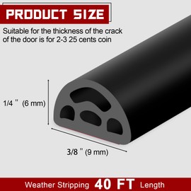 EPDM Door & Window Seal Strip, Self-Adhesive Soundproof Weather Stripping with Edge Insulation, Black 40Ft (2/5" x 2/5")