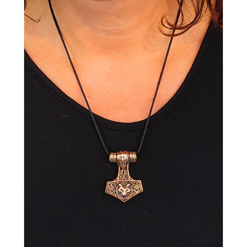 Large Thor's hammer Pendant from Bronze with Cotton ribbon