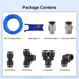 Air Line Tubing Kit, CNAODUN 5/16 inch OD 39.4ft/12 Meter Blue Pneumatic Tubing PU Air hose Pipe Tube Kit for Air Line or Fluid Transfer