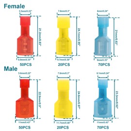 MENTBERY 280PCS Spade Connector Kit, 22-10AWG Quick Disconnect Wire Connectors, Nylon Insulated Spade Terminal Connectors Male and Female