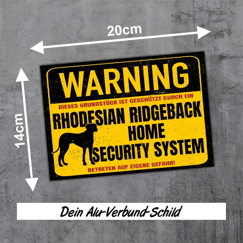 Rhodesian Ridgeback RR Warning Security System Door Sign Dog Sign