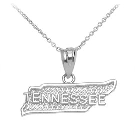 Tennessee US State Map Pendant Necklace in 925 Sterling Silver, 16"