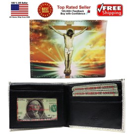 Cross Jesus Savior Crucifix Cross Leather Bi-Fold Bifold Wallet