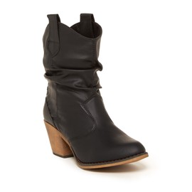 Charles Albert Modern Western Cowboy Boots for Women Ladies Stacked Heel Ankle Cowgirl Boots with Pull-Up Tabs in Black Size 7