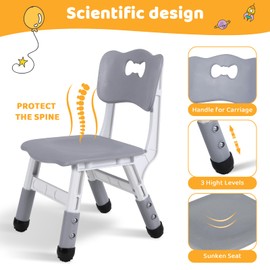 Arlopu Kids Table and 2 Chairs Set, Height Adjustable Toddler Desk, Baby Activity Art Table with Wipe-Clean Desktop, Ergonomic Chair, Anti-Slip Legs, Montessori Education for Daycare, Home, Preschool