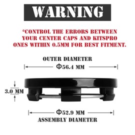 KitsPro 2.2Inch 56MM Wheel Center Caps, Pack of 4 (Gloss Black, Outer 56MM, Inner 53MM)
