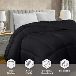 Utopia Bedding Comforter Duvet Insert, Quilted Comforter with Corner Tabs, Box Stitched Down Alternative Comforters Twin Size (Black)