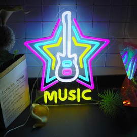 ENUOLI Guitar Neon Sign, LED Acrylic Neon Lamp with USB for Music Lover, Dimmable Music Neon Light for Bedroom Art Wall Music Studio Bar Decor Best Birthday Christmas Wedding Party Gift