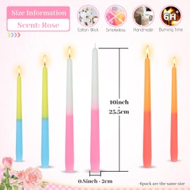 Dripless Rose Scented Taper Candle Gradient Colored Candlesticks 10 Inch Long Taper Candles for Home Decor Women Gift